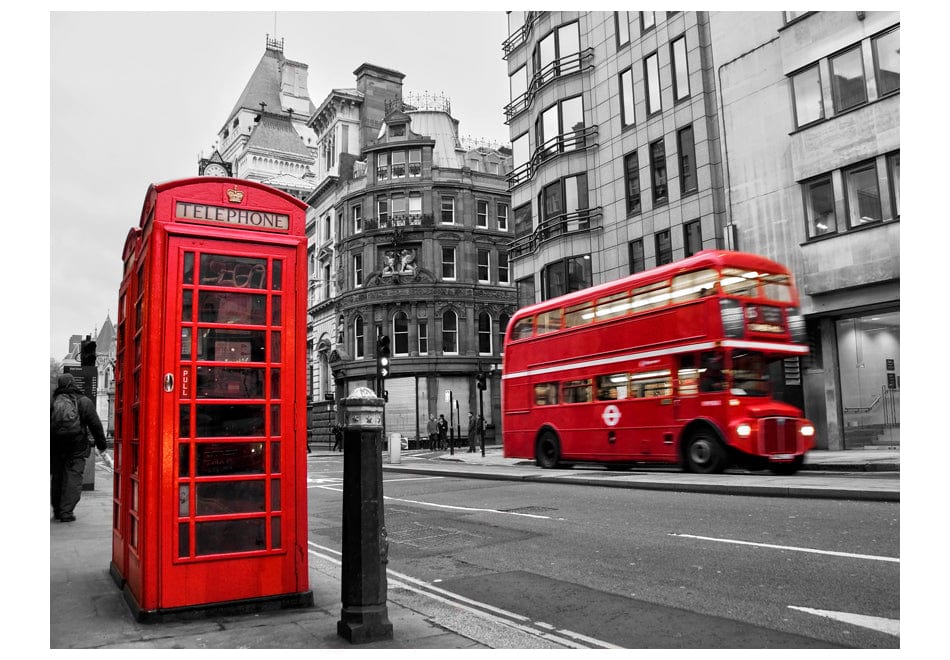 Fototapetes - Sarkanais autobuss un telefona kaste Londonā E-interjers.lv
