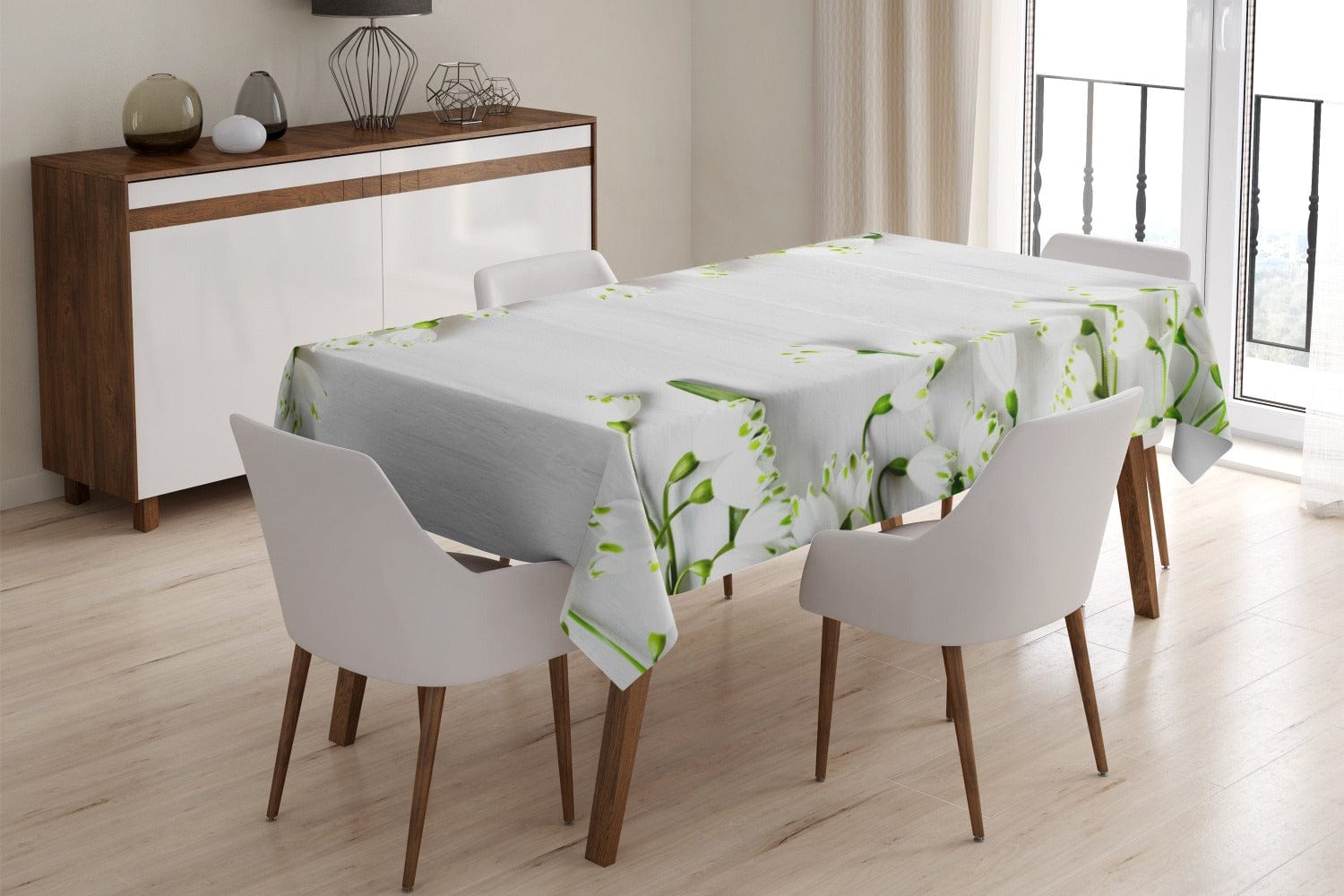 Galdauts - Baltie ziedi uz balta fona Home Trends