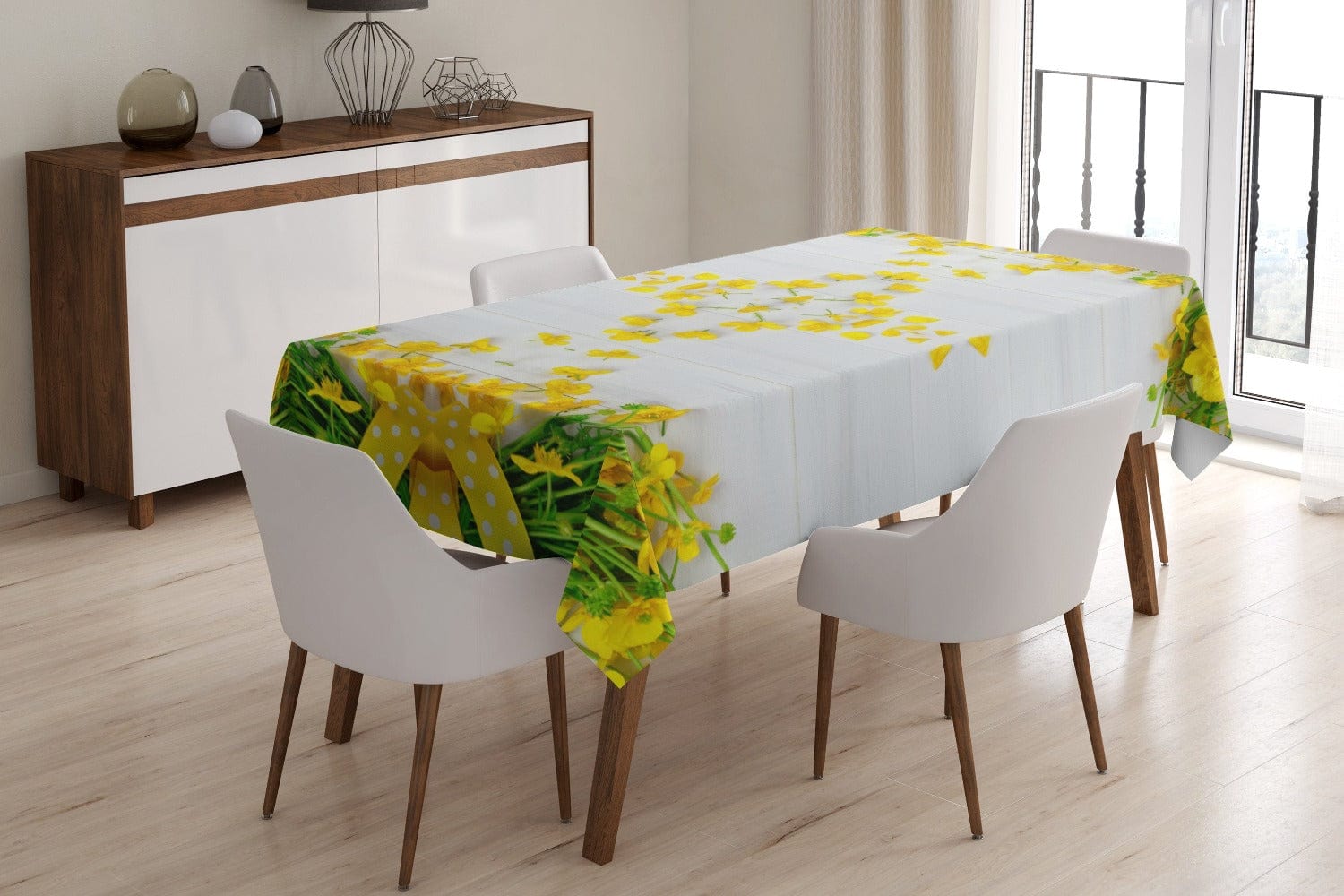 Galdauts - Dzelteni ziedi uz balta fona 2. versija Home Trends