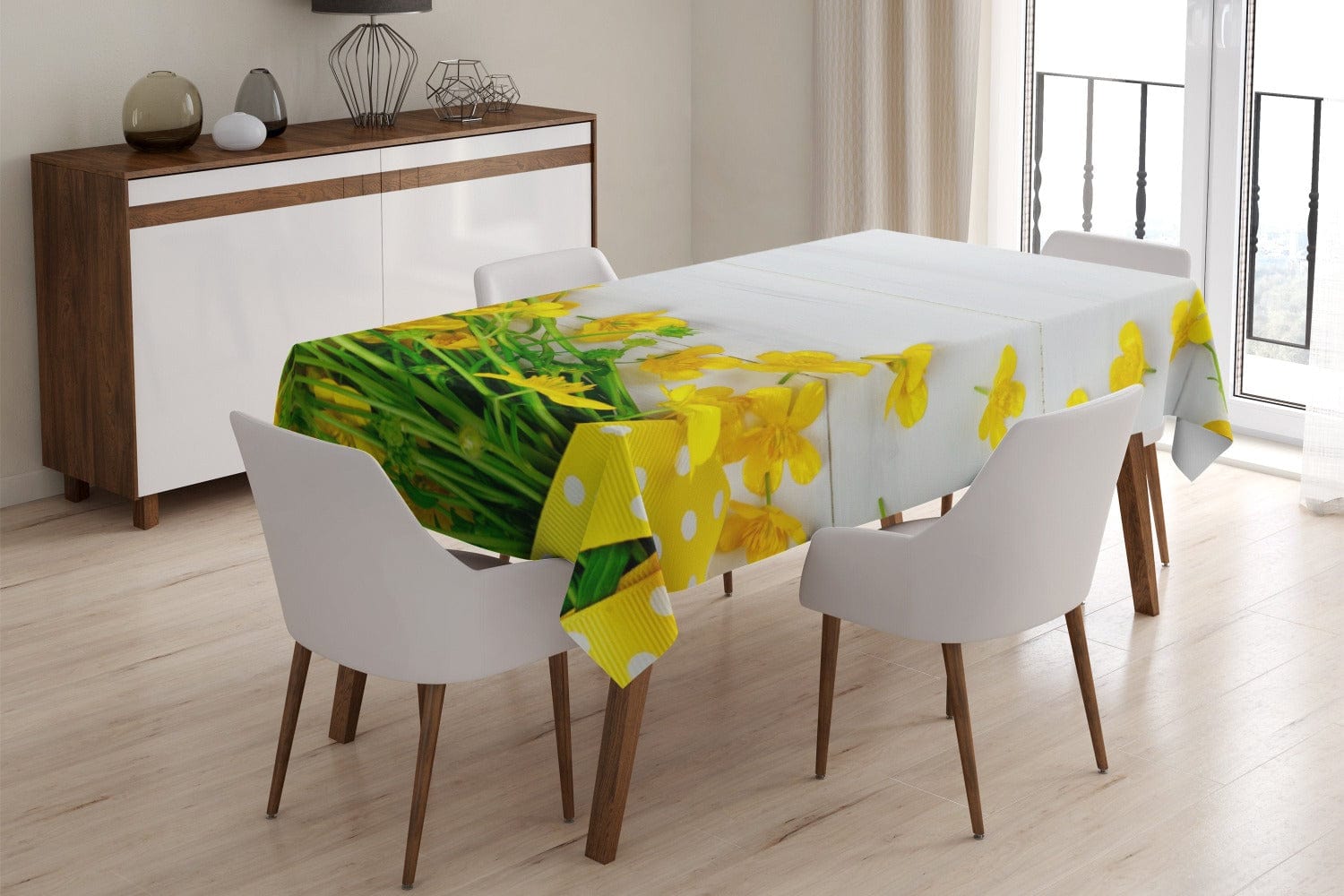 Galdauts - Dzelteni ziedi uz balta fona Home Trends