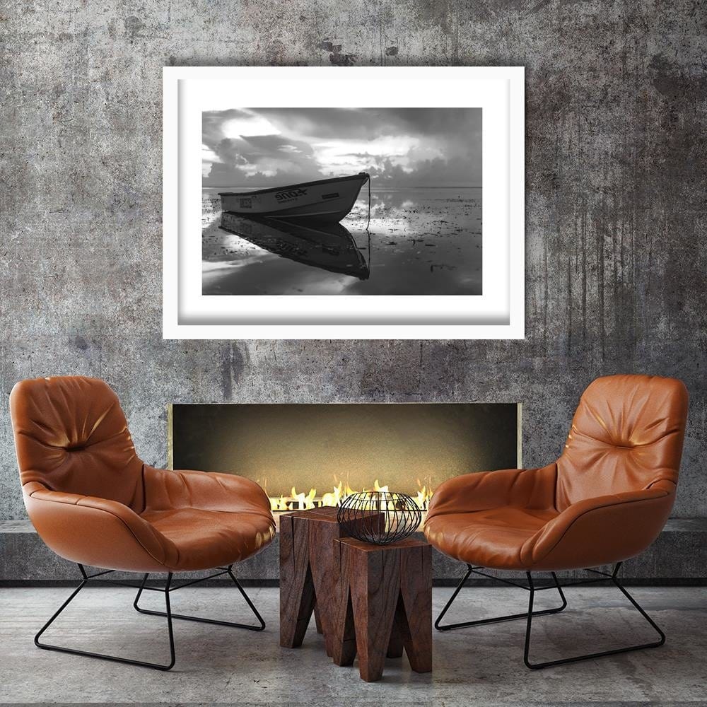 Glezna baltā rāmī - A Boat On The Sea 2 Home Trends DECO