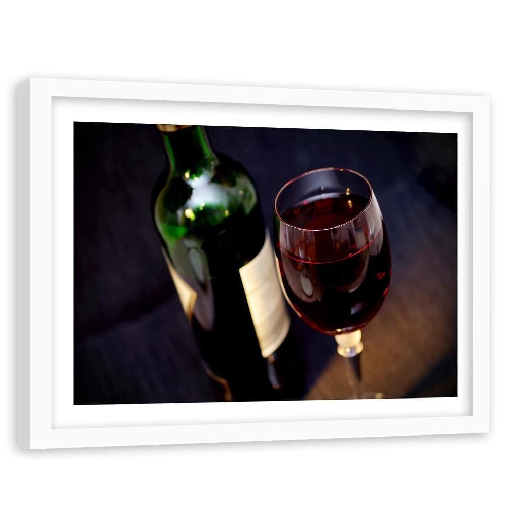 Glezna baltā rāmī - A Bottle Of Wine And A Glass Home Trends DECO