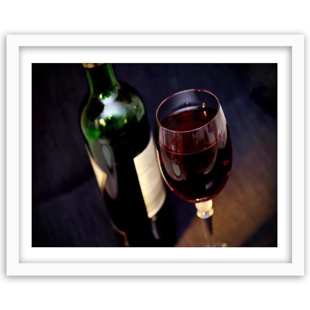 Glezna baltā rāmī - A Bottle Of Wine And A Glass Home Trends DECO