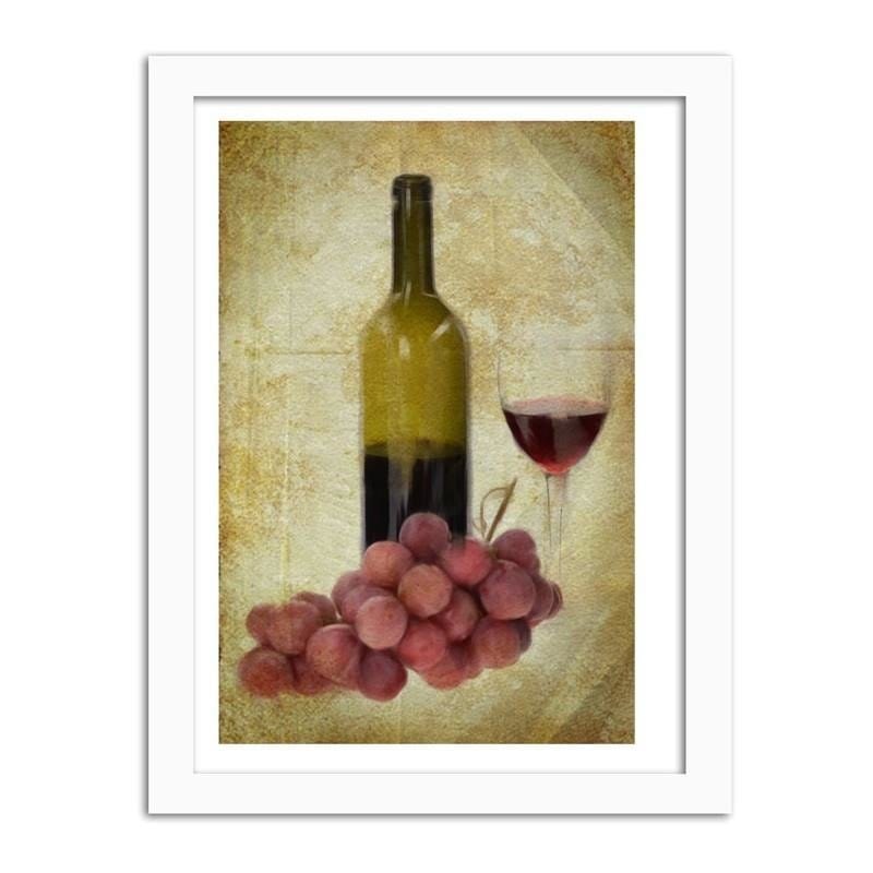 Glezna baltā rāmī - A bottle of wine and grapes Home Trends DECO