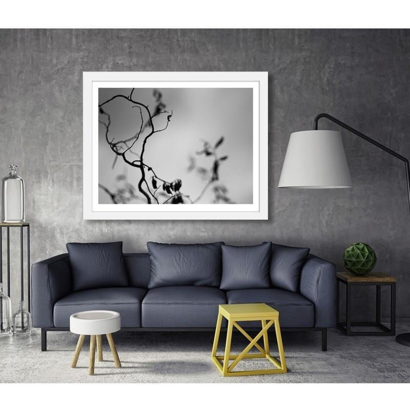Glezna baltā rāmī - A branch on a gray background Home Trends DECO