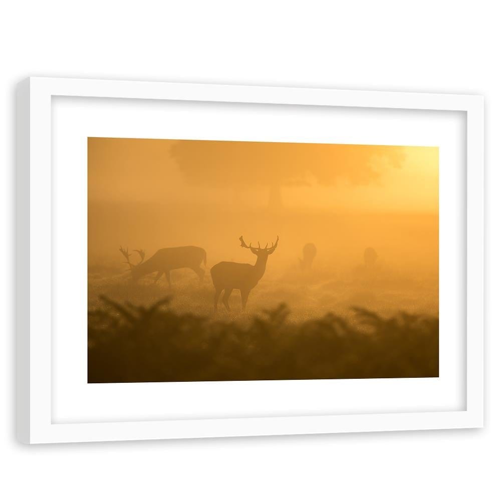 Glezna baltā rāmī - A Herd Of Deer At Dawn Home Trends DECO
