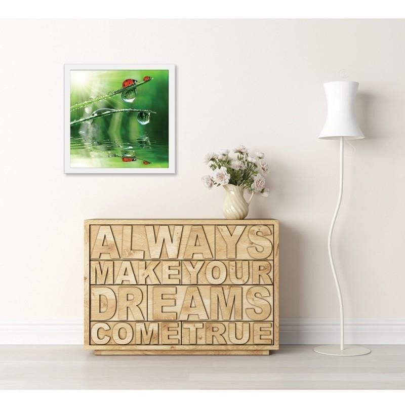 Glezna baltā rāmī - A ladybird on a dewy grass Home Trends DECO