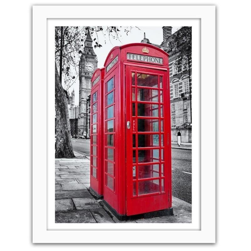 Glezna baltā rāmī - A red phone booth in London Home Trends DECO