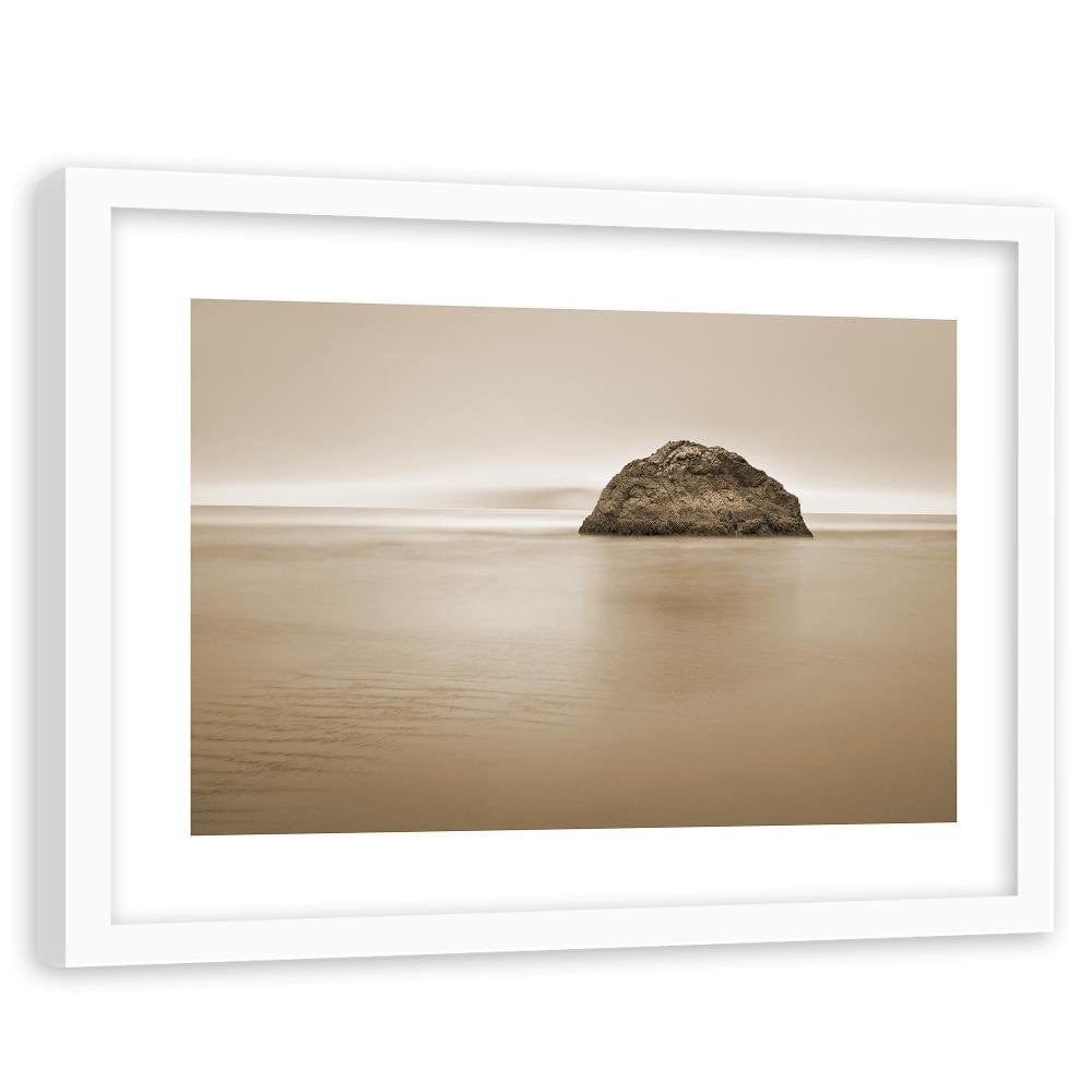 Glezna baltā rāmī - A Rock In The Sea At Dusk 1 Home Trends DECO
