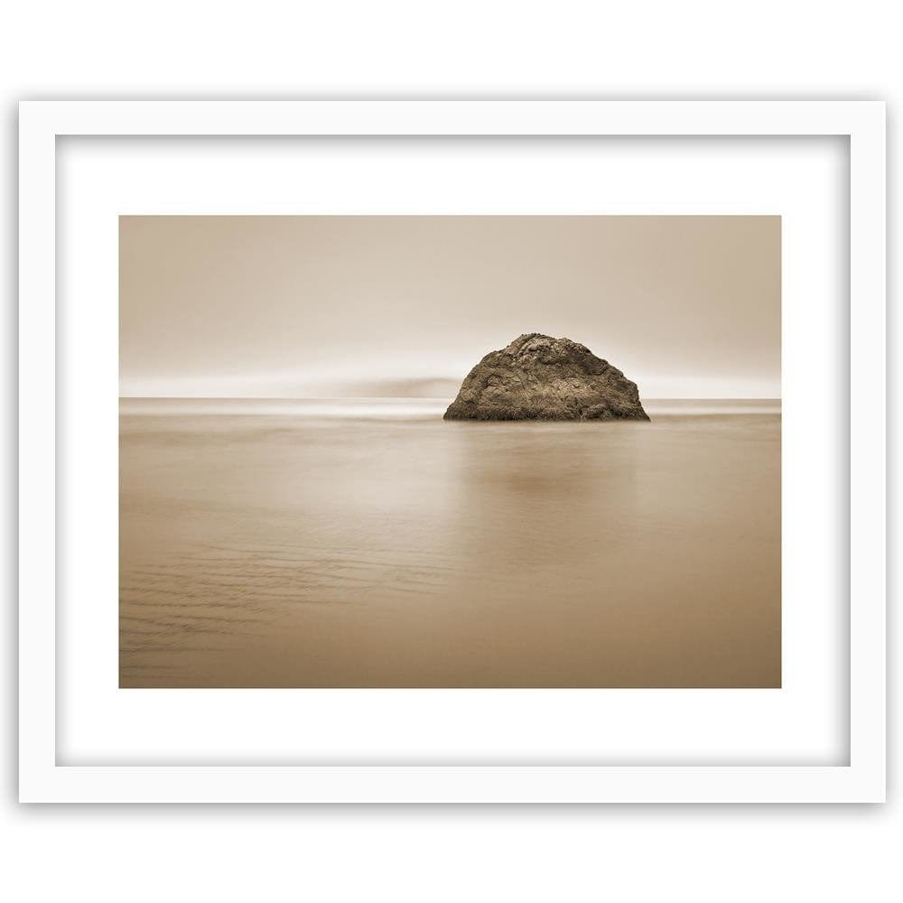 Glezna baltā rāmī - A Rock In The Sea At Dusk 1 Home Trends DECO