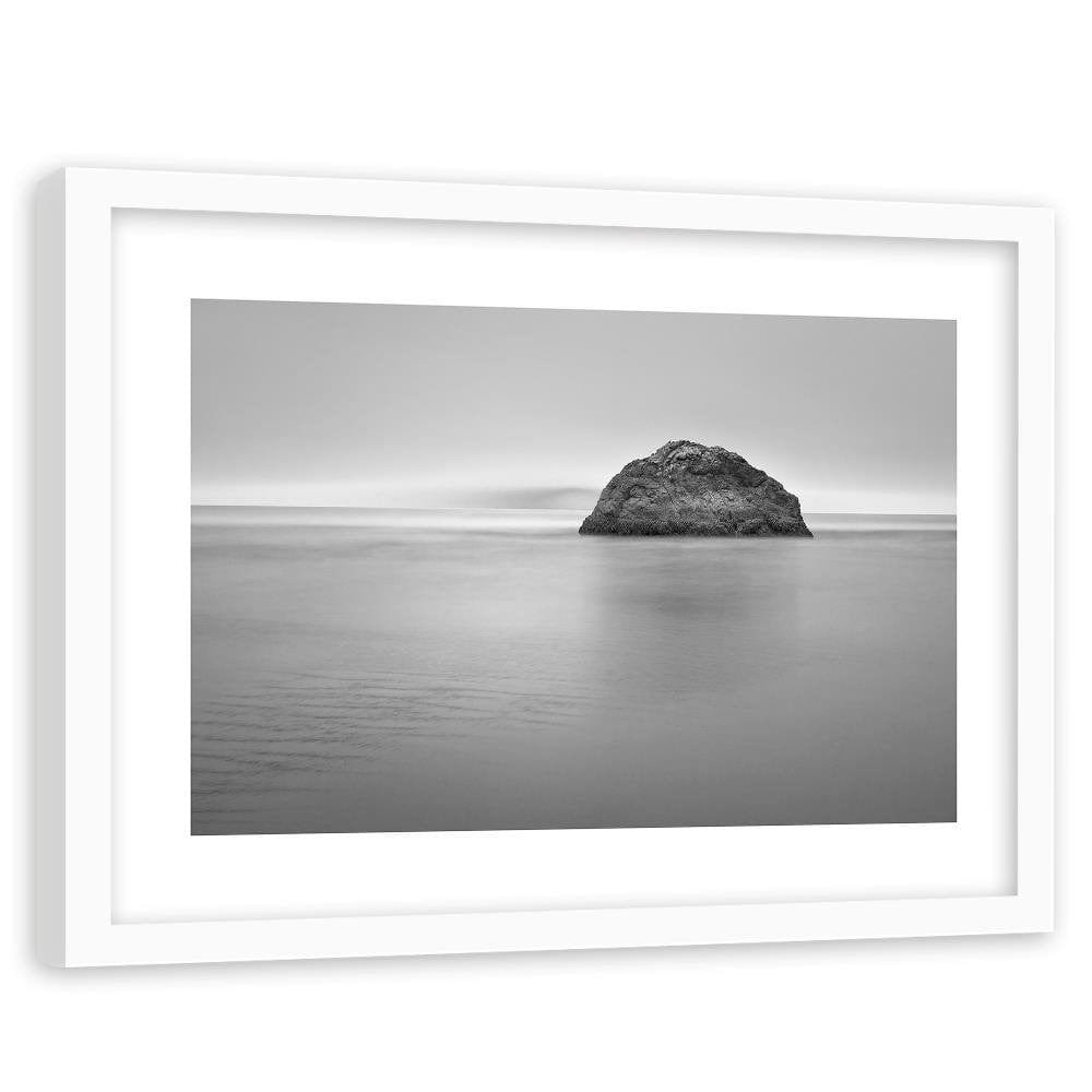 Glezna baltā rāmī - A Rock In The Sea At Dusk 2 Home Trends DECO
