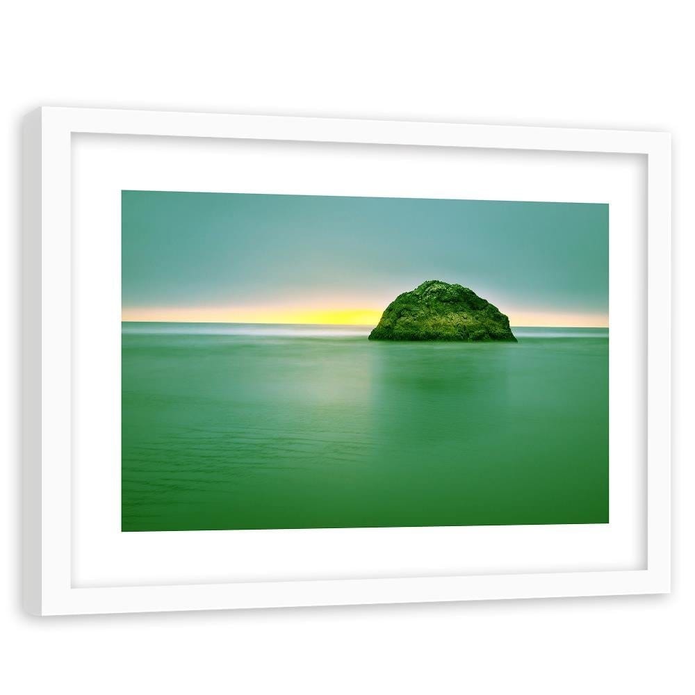 Glezna baltā rāmī - A Rock In The Sea At Dusk 3 Home Trends DECO