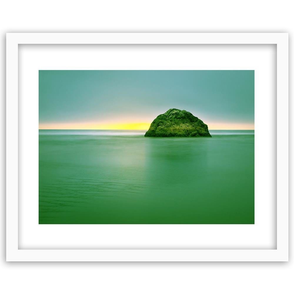 Glezna baltā rāmī - A Rock In The Sea At Dusk 3 Home Trends DECO