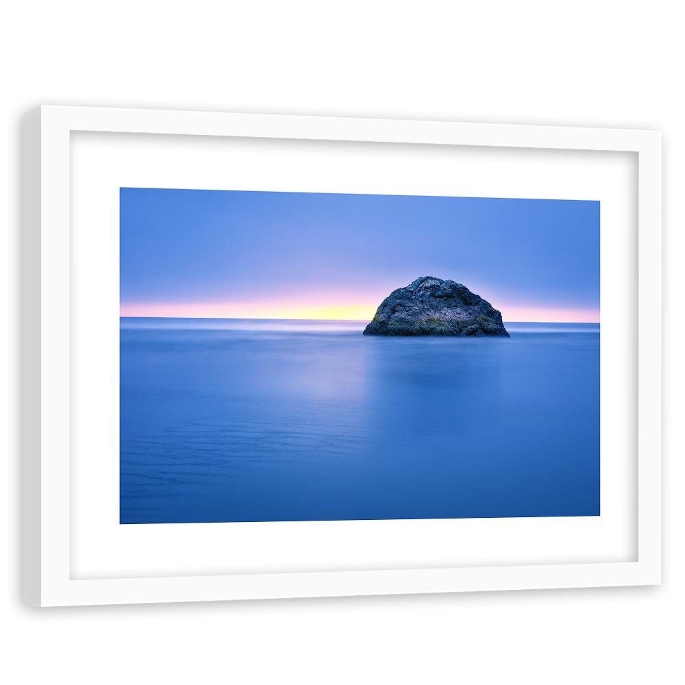 Glezna baltā rāmī - A Rock In The Sea At Dusk 4 Home Trends DECO
