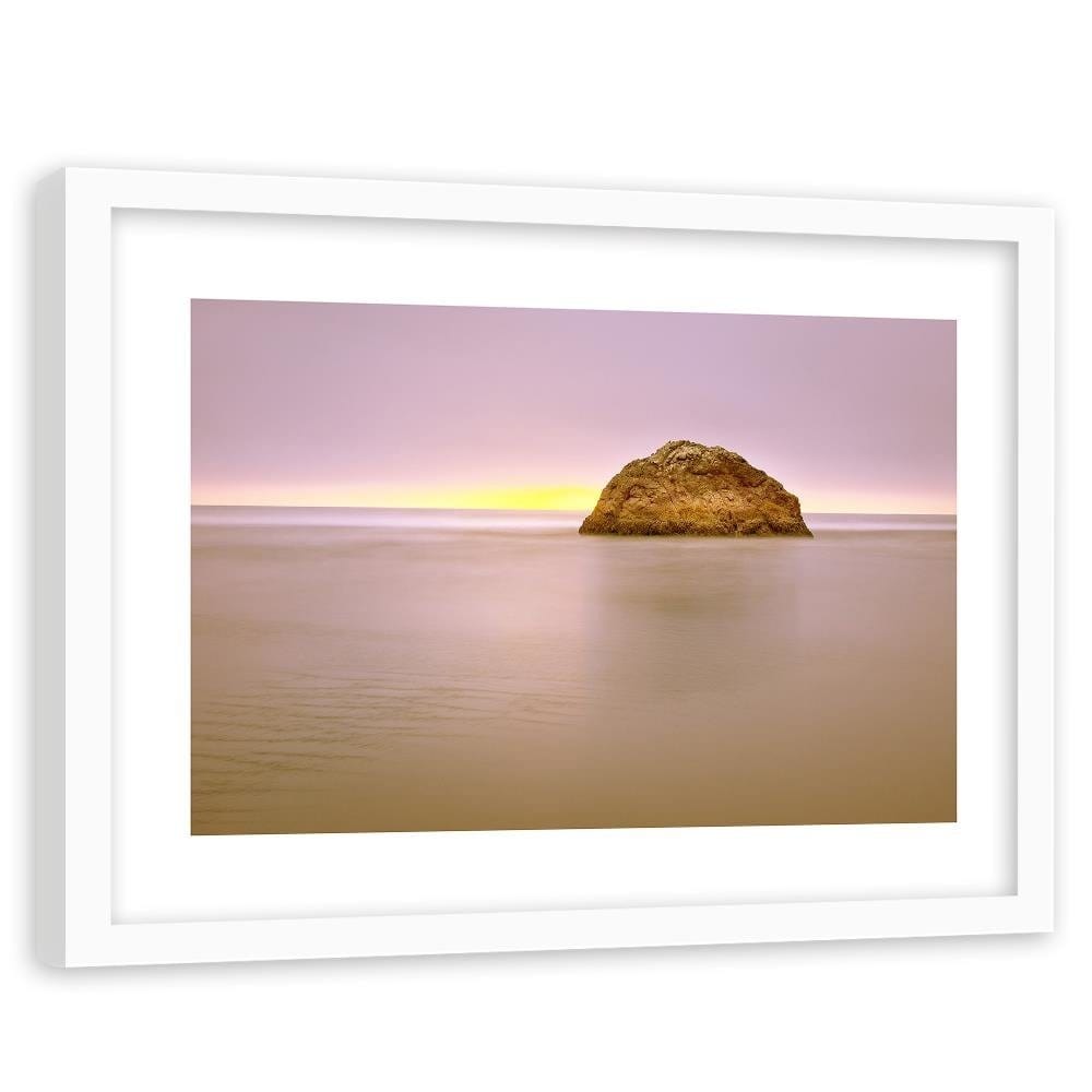 Glezna baltā rāmī - A Rock In The Sea At Dusk Home Trends DECO
