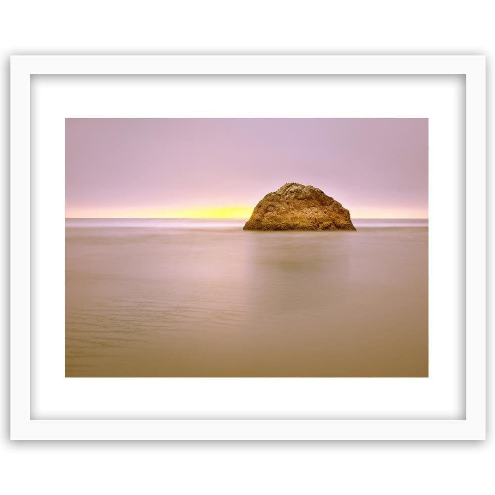 Glezna baltā rāmī - A Rock In The Sea At Dusk Home Trends DECO