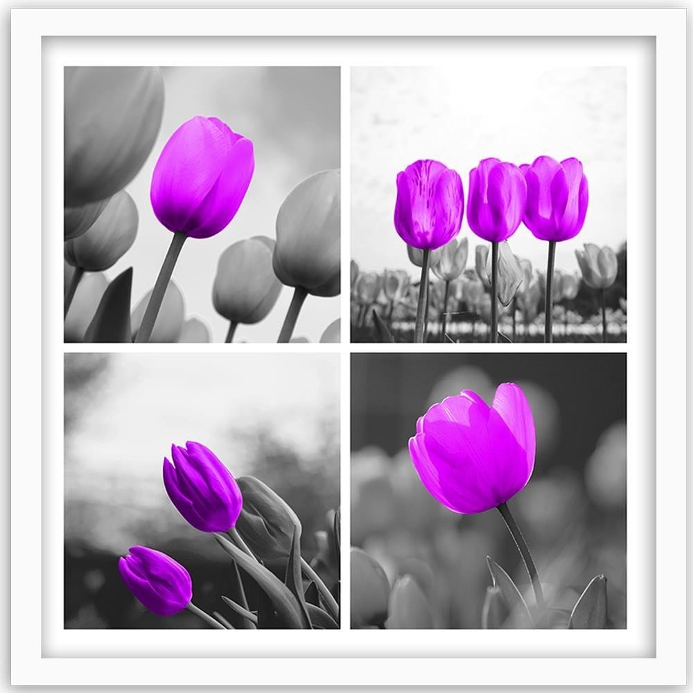 Glezna baltā rāmī - A Set Of Purple Tulips Home Trends DECO