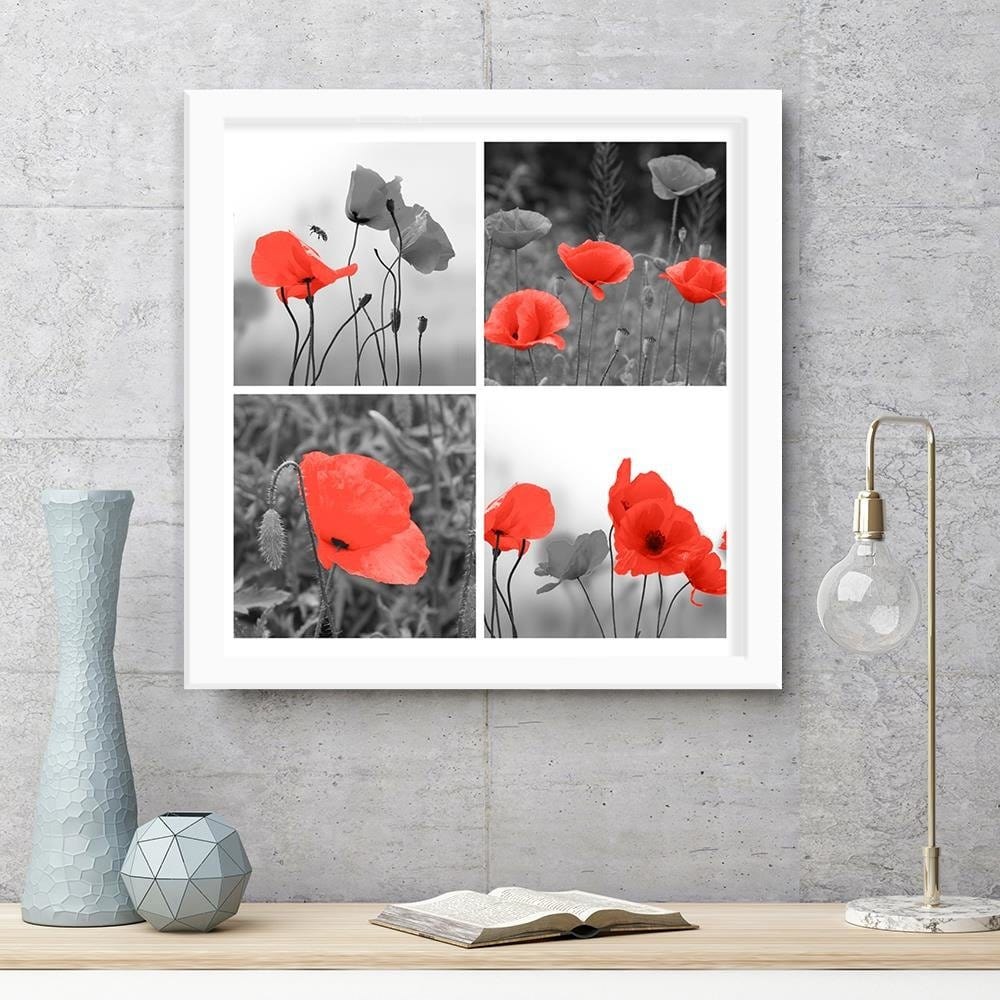 Glezna baltā rāmī - A Set Of Red Poppies Home Trends DECO