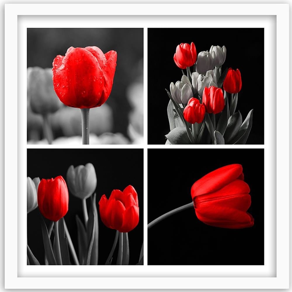 Glezna baltā rāmī - A Set Of Red Tulips Home Trends DECO