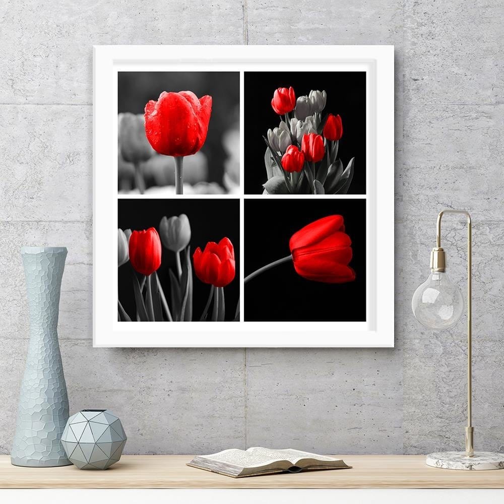 Glezna baltā rāmī - A Set Of Red Tulips Home Trends DECO