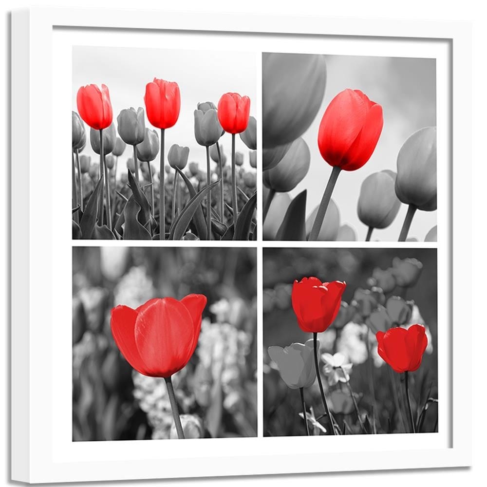 Glezna baltā rāmī - A Set Of Red Tulips In Gray Home Trends DECO