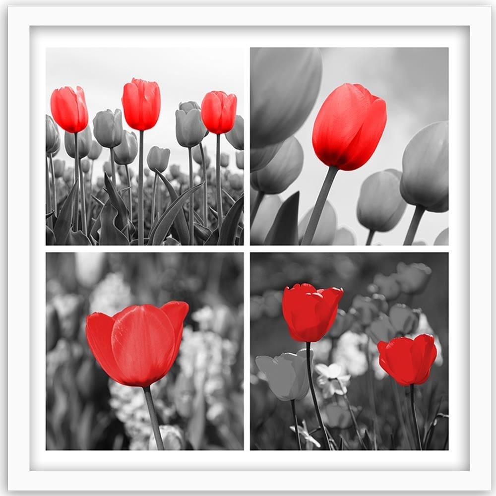 Glezna baltā rāmī - A Set Of Red Tulips In Gray Home Trends DECO
