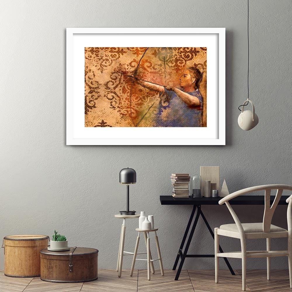 Glezna baltā rāmī - A Woman Firing A Bow Home Trends DECO