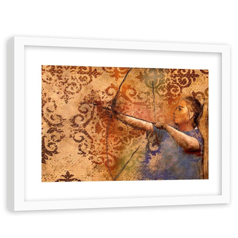 Glezna baltā rāmī - A Woman Firing A Bow Home Trends DECO