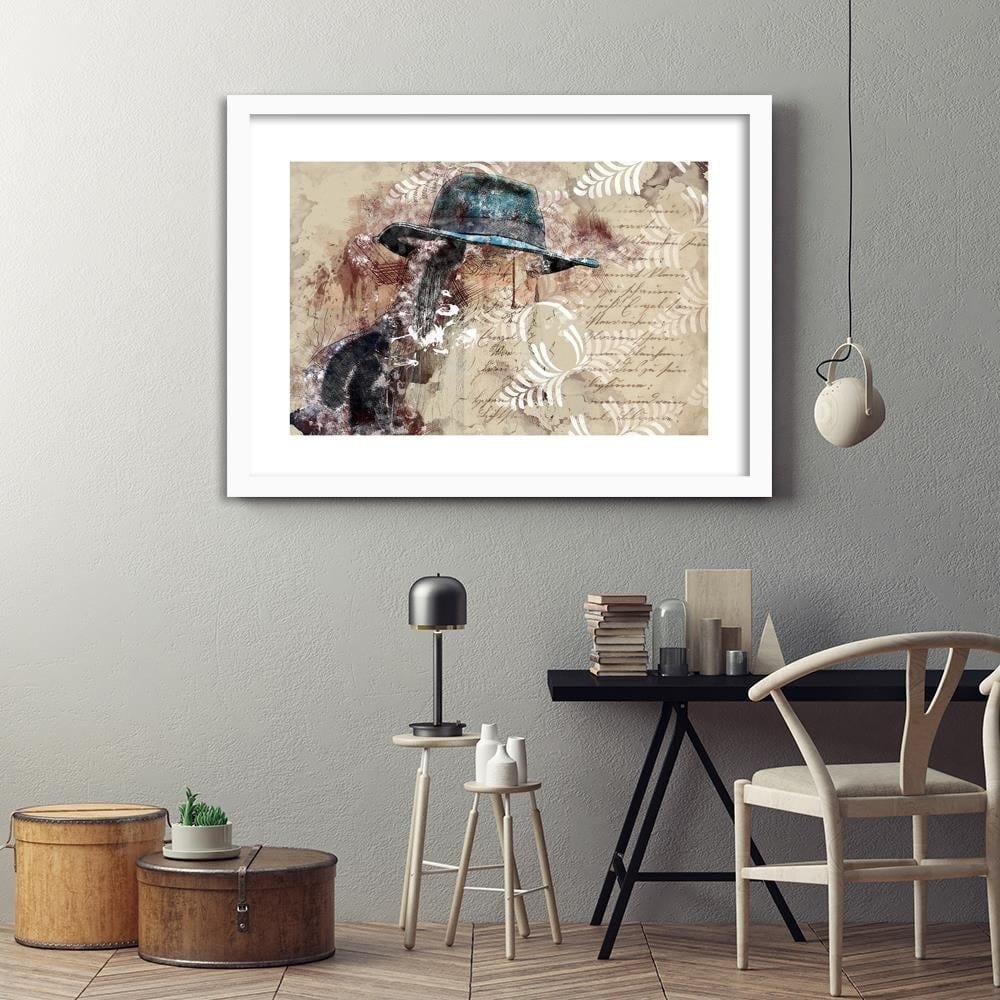 Glezna baltā rāmī - A Woman In A Blue Hat Home Trends DECO