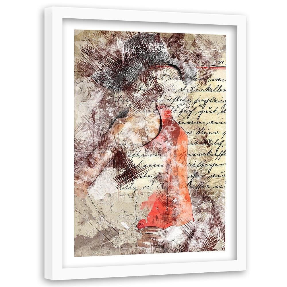 Glezna baltā rāmī - A Woman In A Hat Abstraction Home Trends DECO