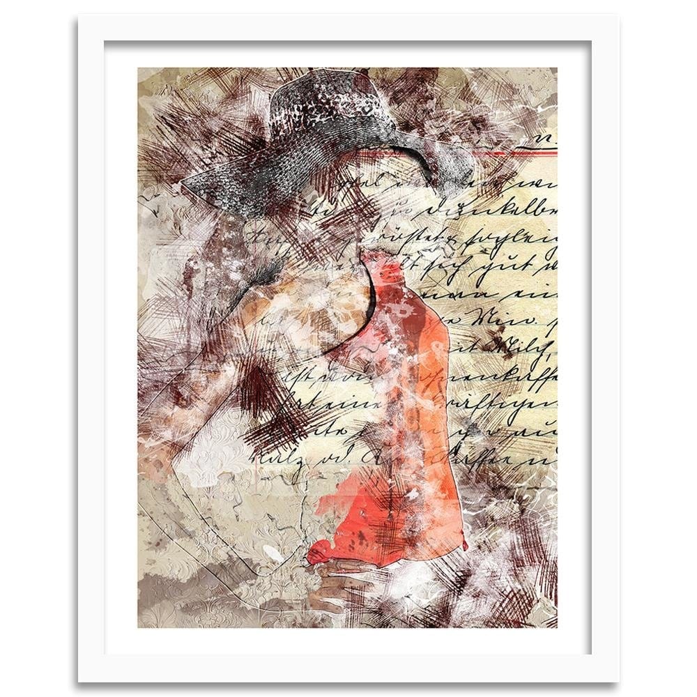 Glezna baltā rāmī - A Woman In A Hat Abstraction Home Trends DECO
