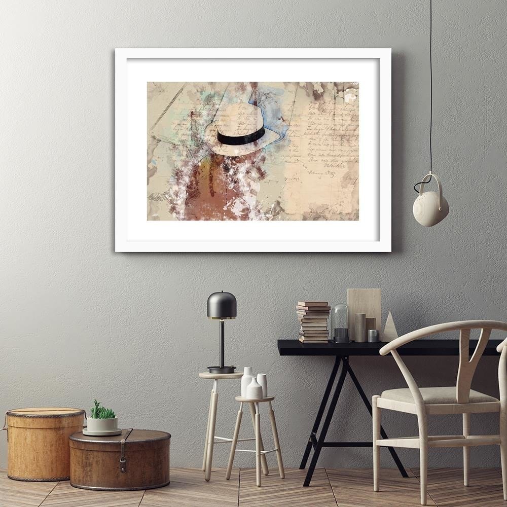 Glezna baltā rāmī - A Woman In A Hat Home Trends DECO