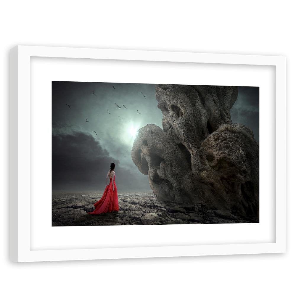 Glezna baltā rāmī - A Woman In A Red Dress Fantasy Home Trends DECO