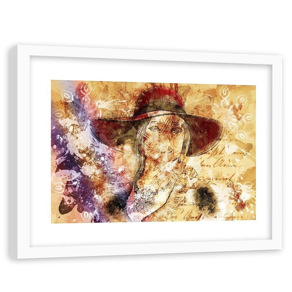 Glezna baltā rāmī - A Woman In A Red Hat Home Trends DECO