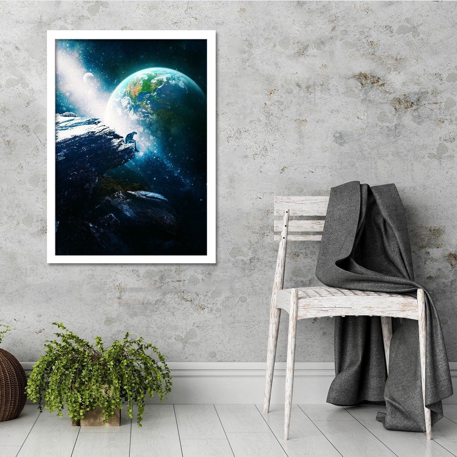 Glezna baltā rāmī - Abstract Cosmos Blue Home Trends DECO