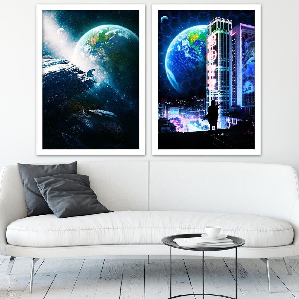 Glezna baltā rāmī - Abstract Cosmos Blue Home Trends DECO