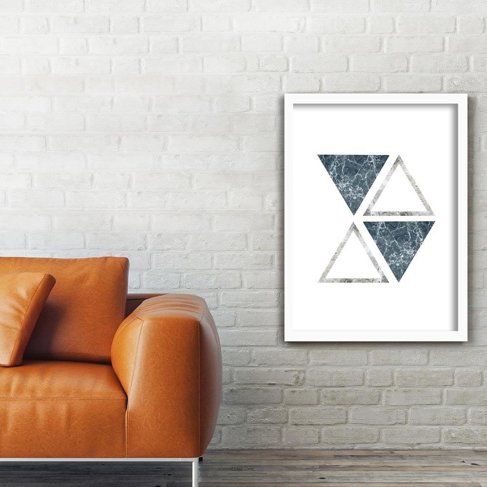 Glezna baltā rāmī - Abstract Marble Triangles Home Trends DECO