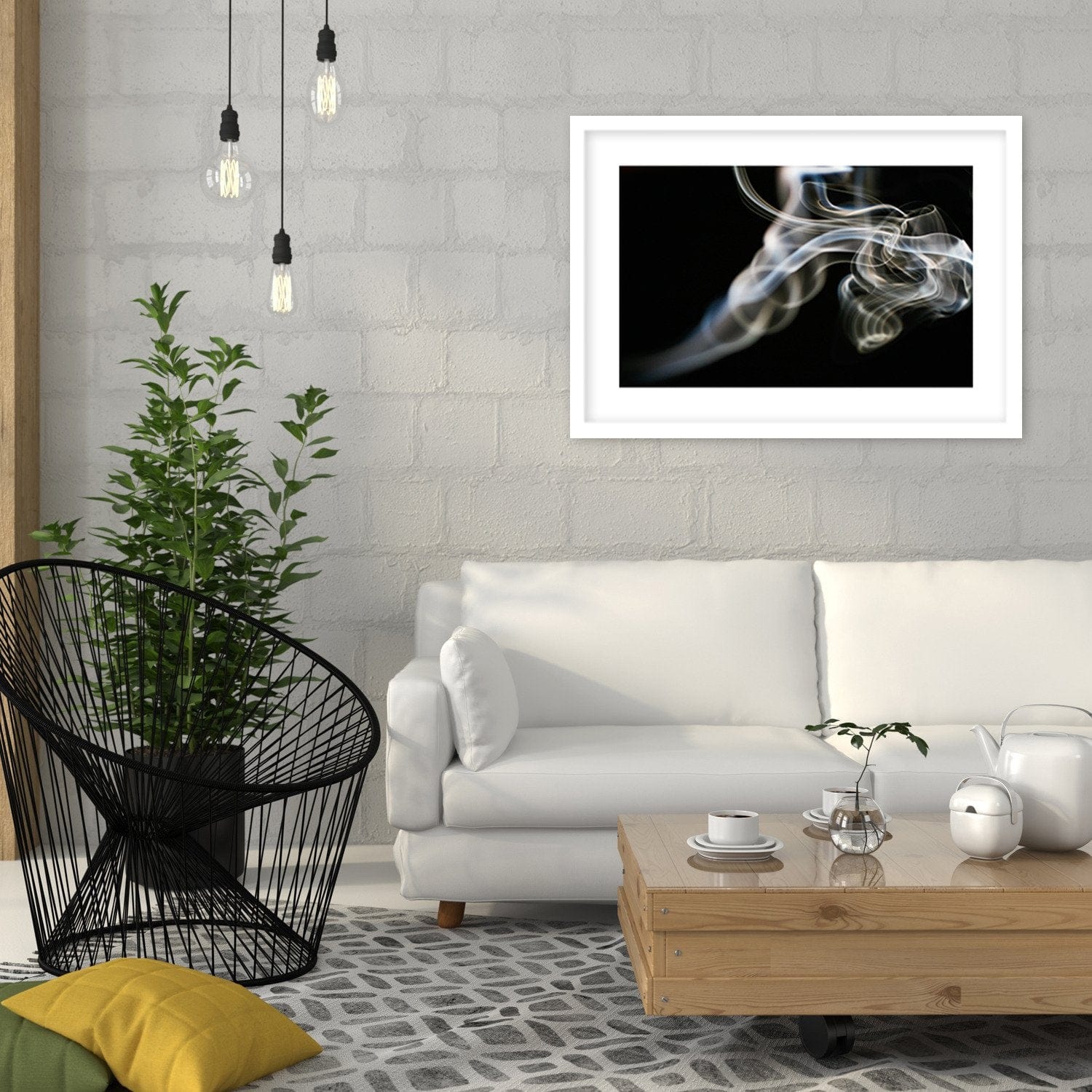 Glezna baltā rāmī - Abstraction Of Smoke Home Trends DECO