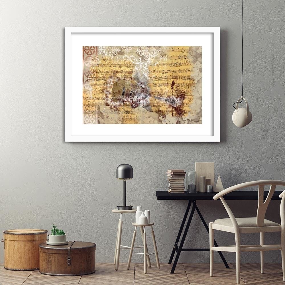Glezna baltā rāmī - Abstraction With A Guitar Home Trends DECO