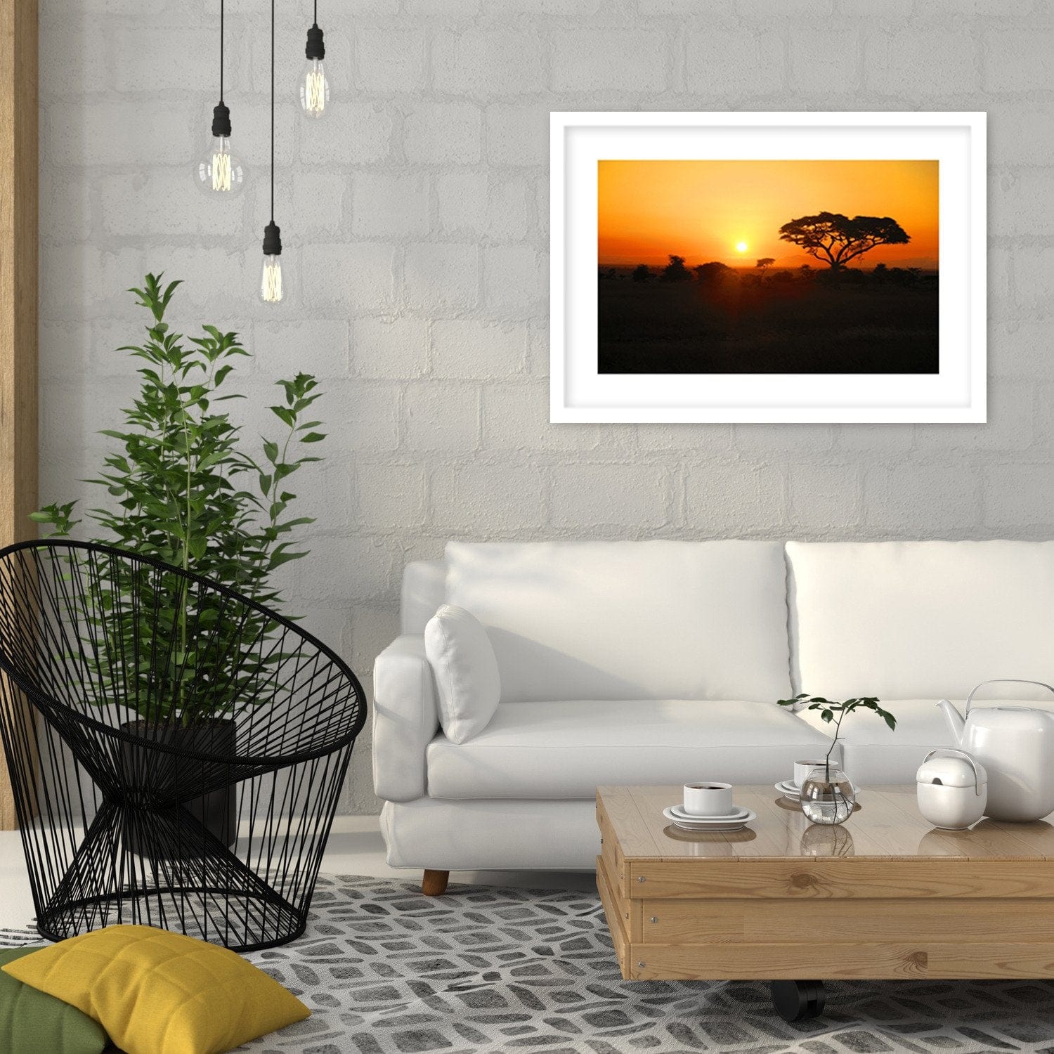 Glezna baltā rāmī - African Sunset Home Trends DECO