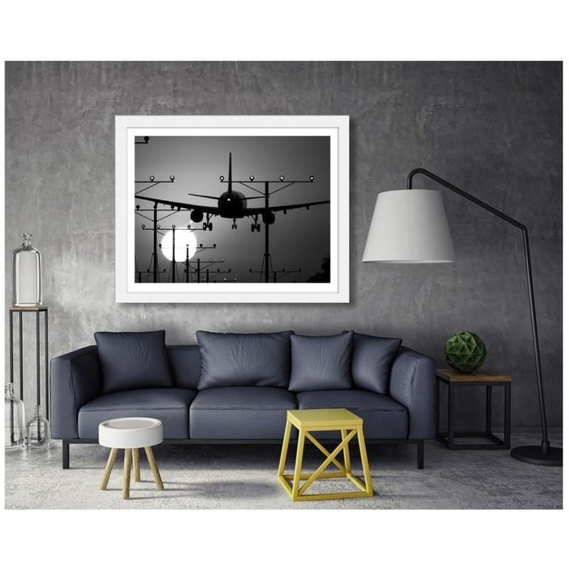Glezna baltā rāmī - Aircraft landing Home Trends DECO