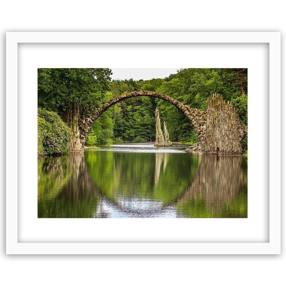 Glezna baltā rāmī - Arch Bridge Over The Lake Home Trends DECO
