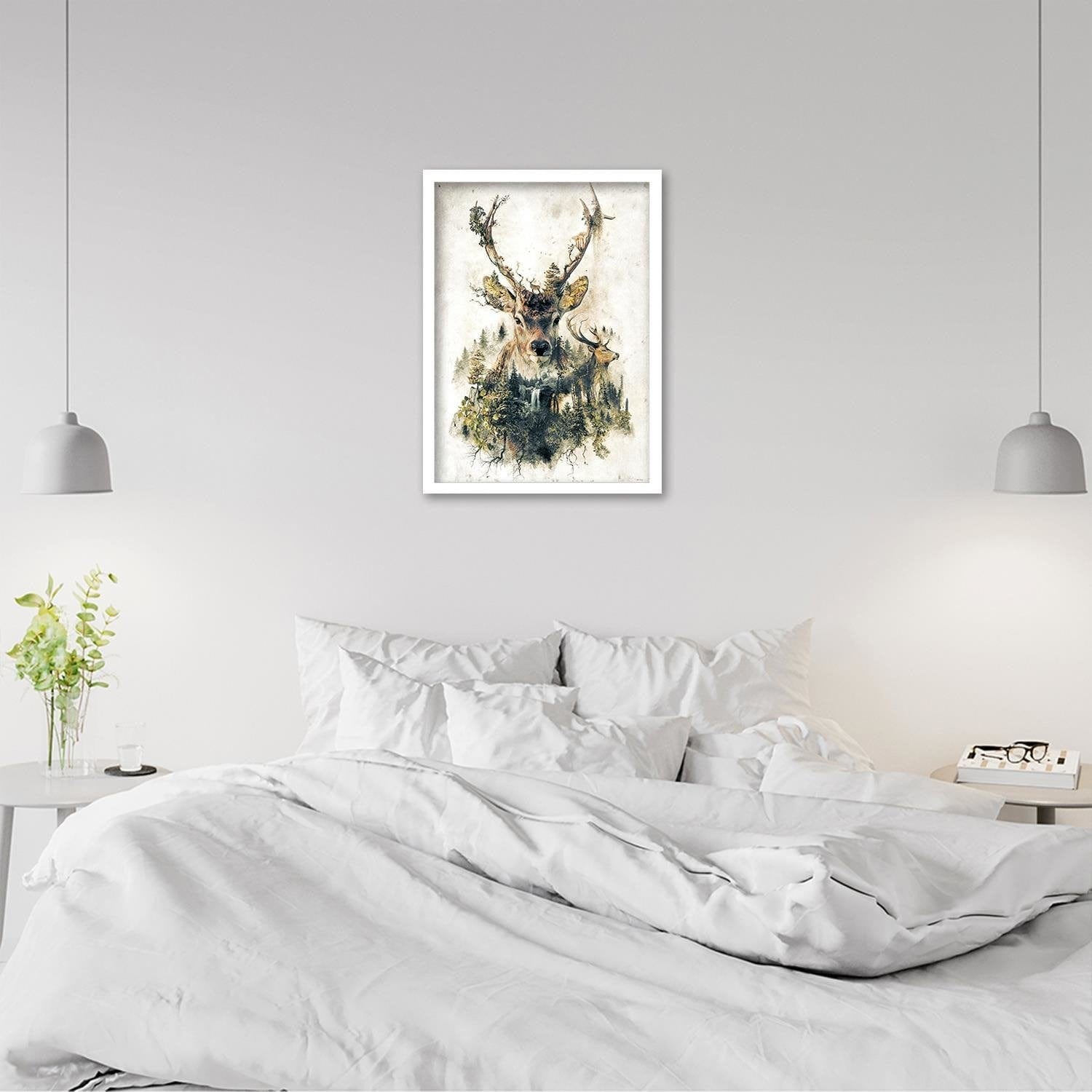 Glezna baltā rāmī - Artistic Deer Home Trends DECO