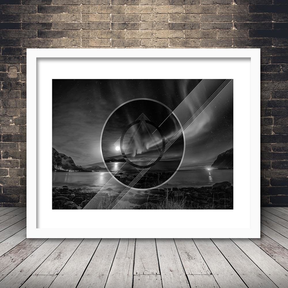 Glezna baltā rāmī - Aurora With Geometric Shapes 3 Home Trends DECO