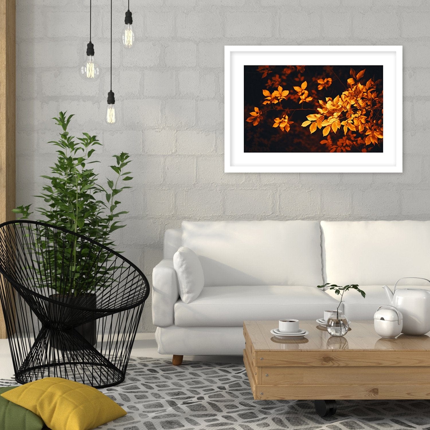 Glezna baltā rāmī - Autumn Bush Home Trends DECO