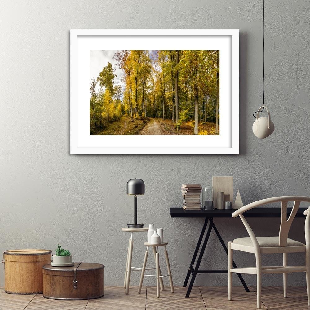 Glezna baltā rāmī - Autumn Trees Home Trends DECO