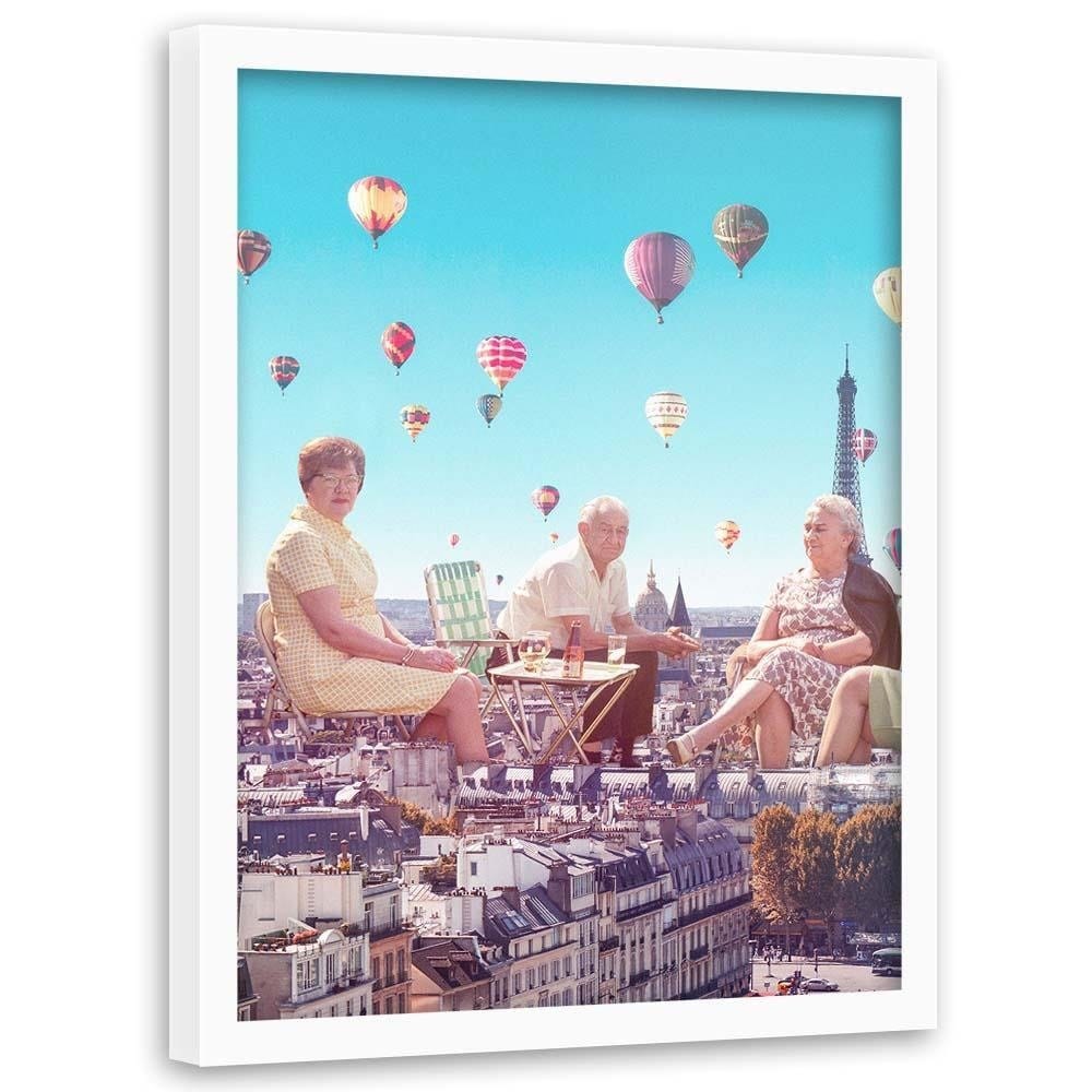 Glezna baltā rāmī - Balloons Above The Paris Home Trends DECO