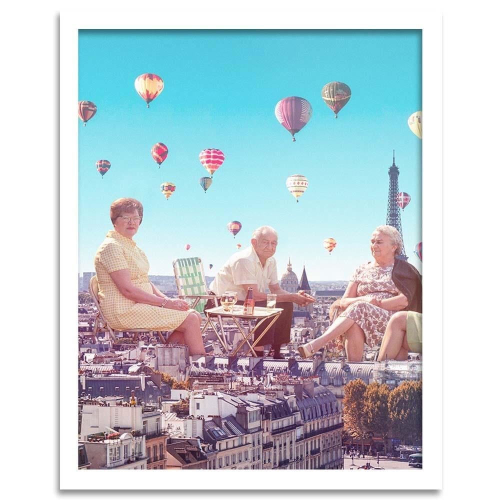Glezna baltā rāmī - Balloons Above The Paris Home Trends DECO
