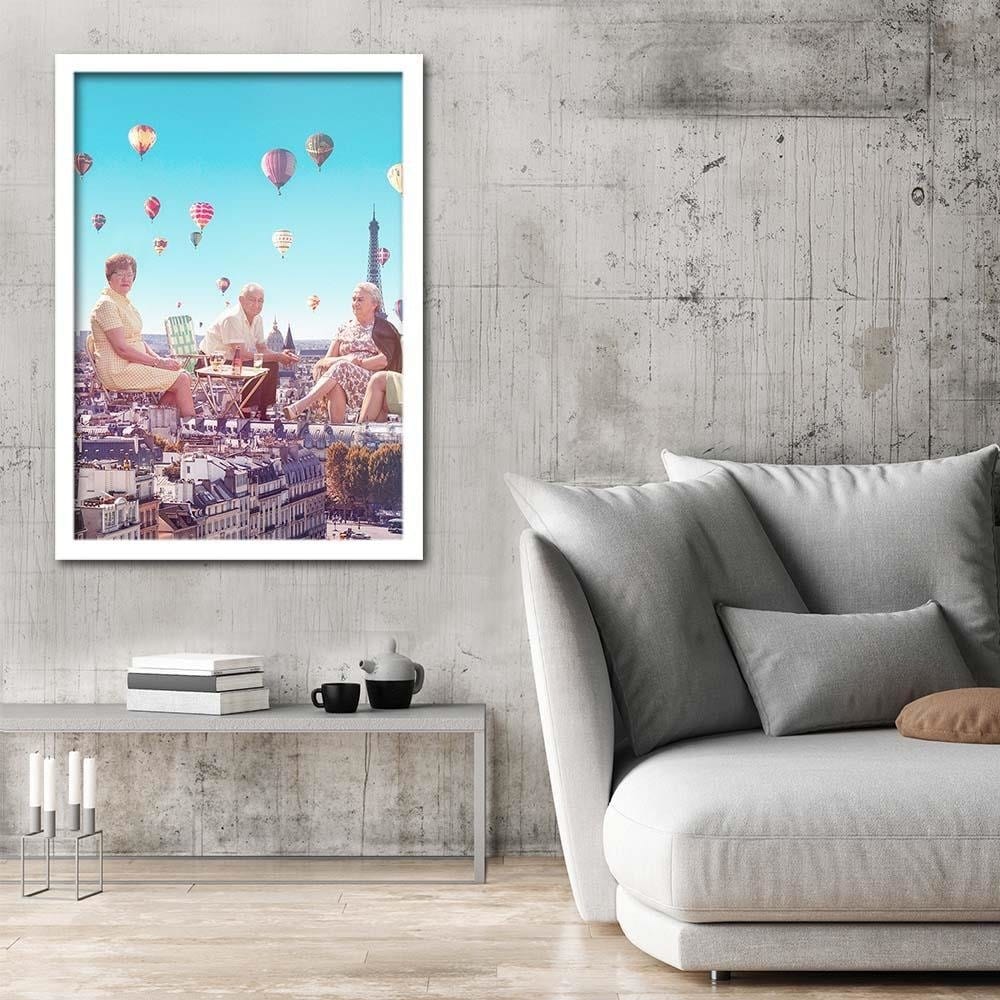 Glezna baltā rāmī - Balloons Above The Paris Home Trends DECO