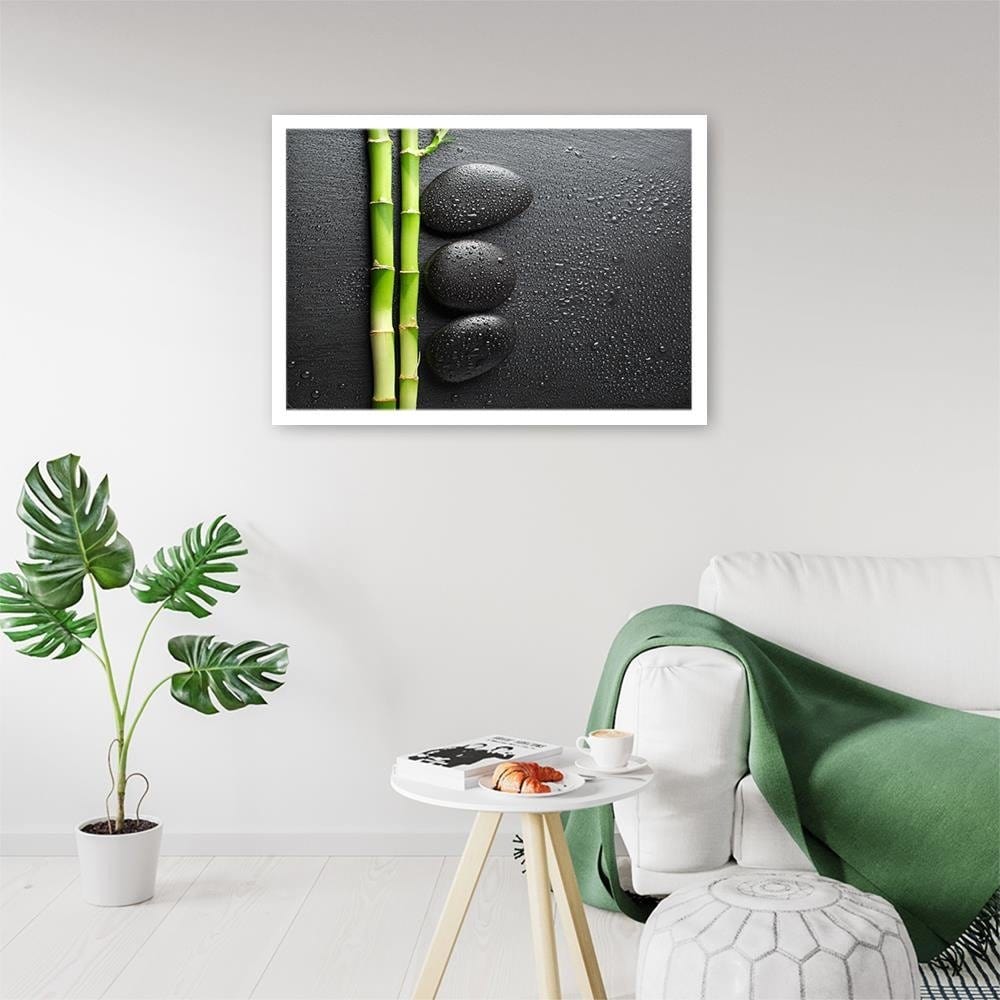 Glezna baltā rāmī - Bamboos On The Black Stones Home Trends DECO